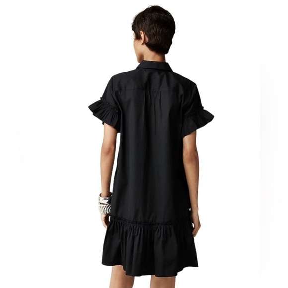 J. Crew Amelia Cotton Poplin Shirt Dress in Black Size XXS Mini Ruffled - Picture 4 of 12